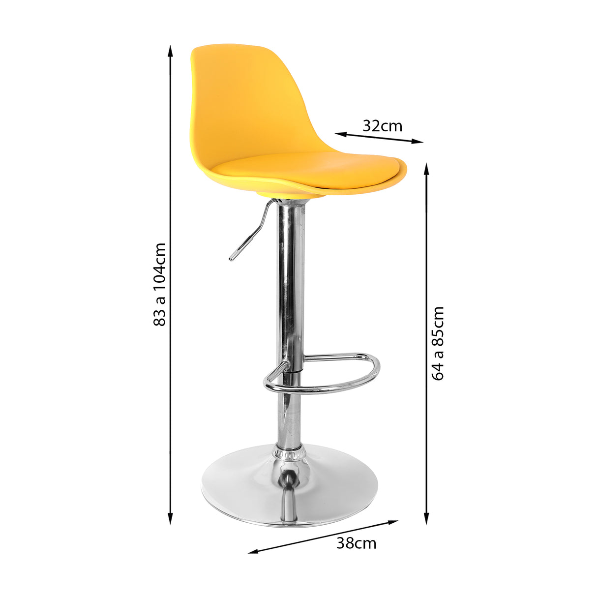 Set x 3 Sillas de Bar July Amarillo Cuero Ecológico Ajustable en Altura - SILLAS Y BUTACOS | Bylmo