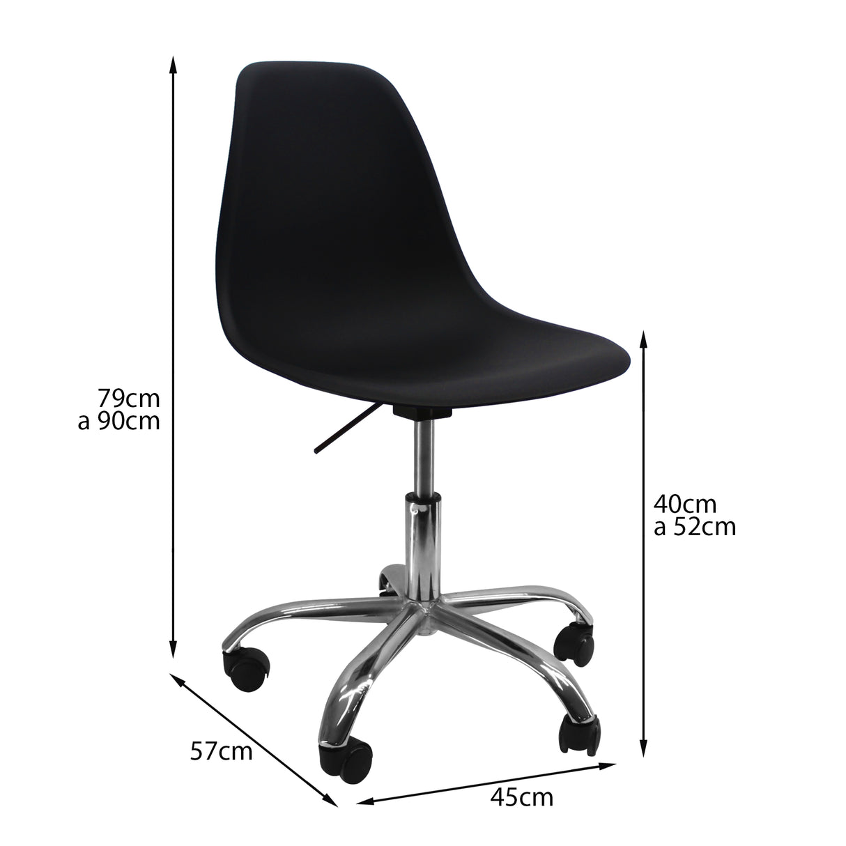 Silla de Comedor DKR Eames Ruedas Negra Polipropileno 45x90cm Moderna - Sillas y Butacos | Bylmo