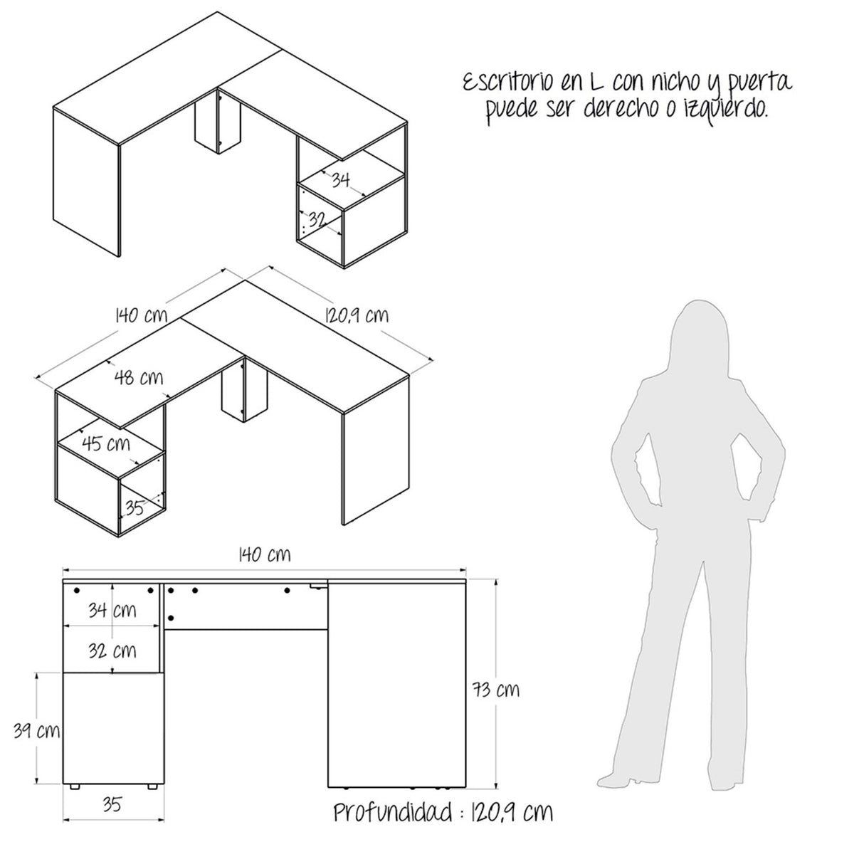 Escritorio en L London Gales Wengue 140x73cm con Un Cajón - Escritorios | Bylmo