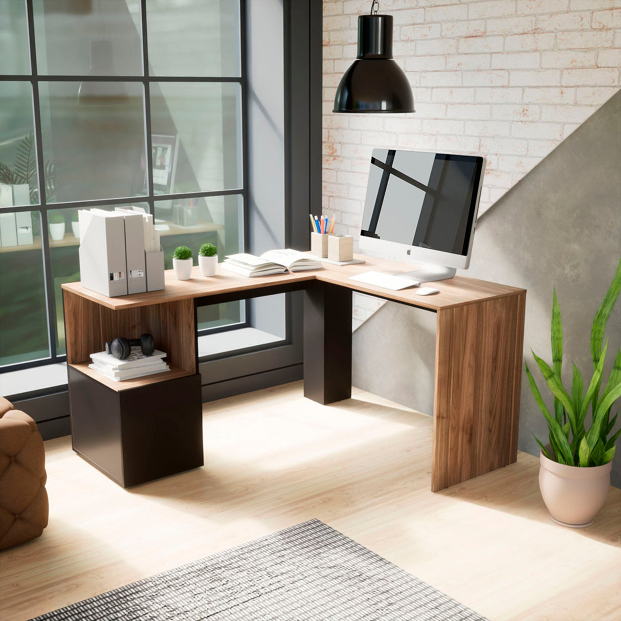 Escritorio en L London Gales Wengue 140x73cm con Un Cajón - Escritorios | Bylmo