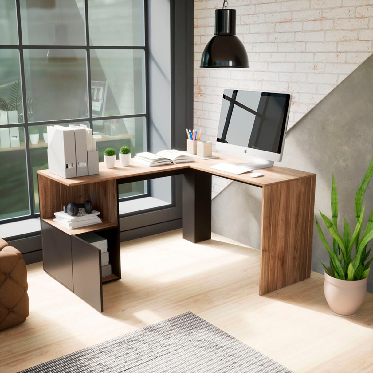 Escritorio en L London Gales Wengue 140x73cm con Un Cajón - Escritorios | Bylmo