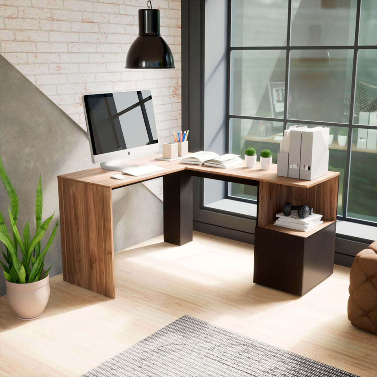 Escritorio en L London Gales Wengue 140x73cm con Un Cajón - Escritorios | Bylmo