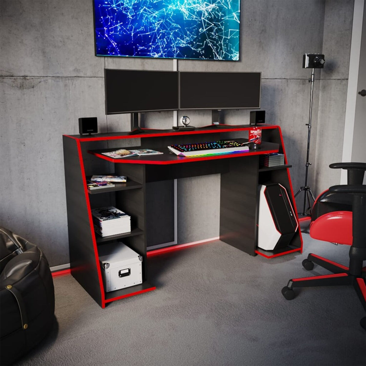 Escritorio Gamer Lax 150.2x88cm Wengue Rojo Moderno - Escritorios | Bylmo