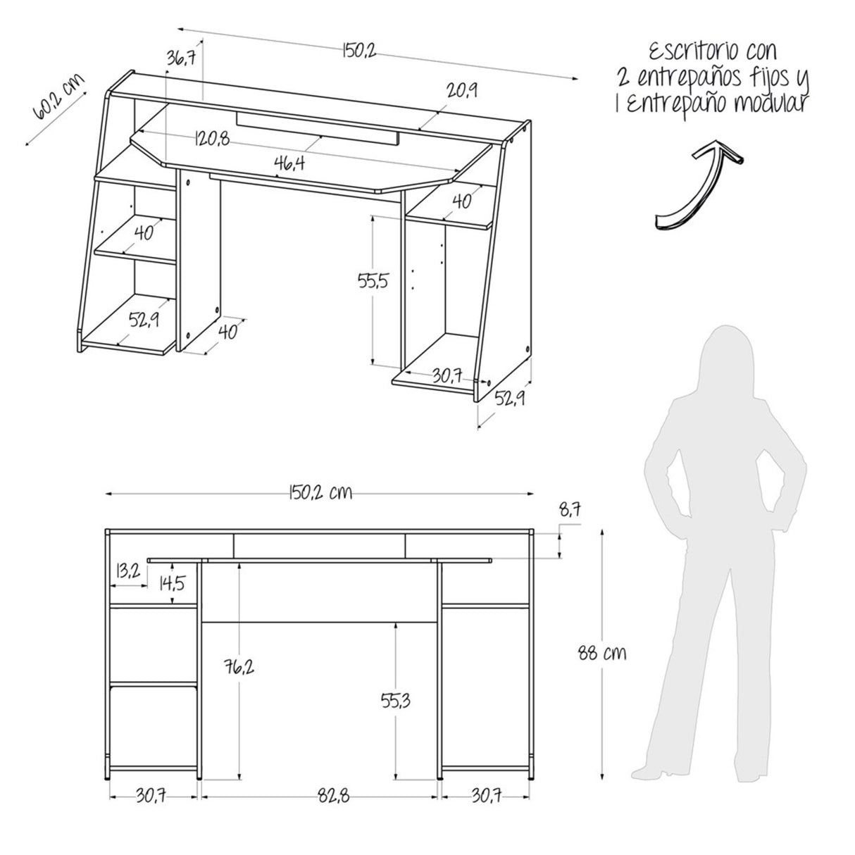 Escritorio Gamer Lax 150.2x88cm Wengue Rojo Moderno - Escritorios | Bylmo
