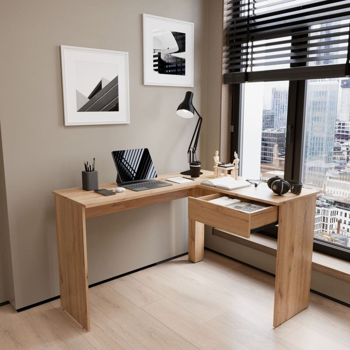 Escritorio en L MDL 102.4X73cm Duna con Un Cajón - Escritorios | Bylmo