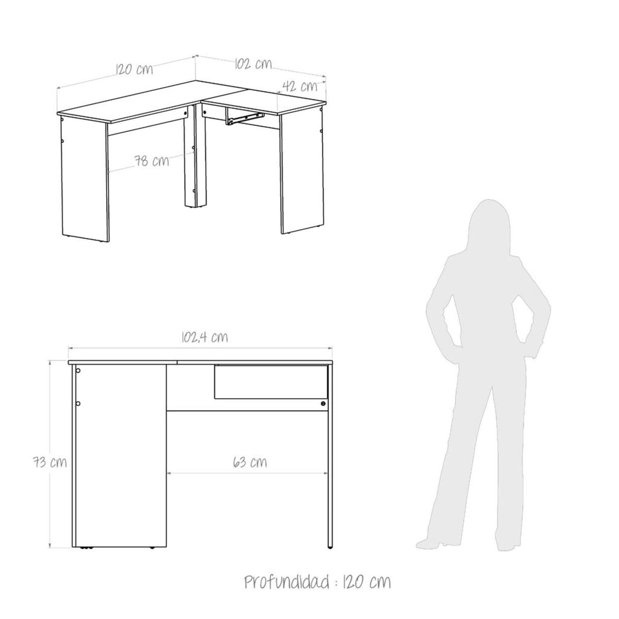 Escritorio en L MDL 102.4X73cm Duna con Un Cajón - Escritorios | Bylmo