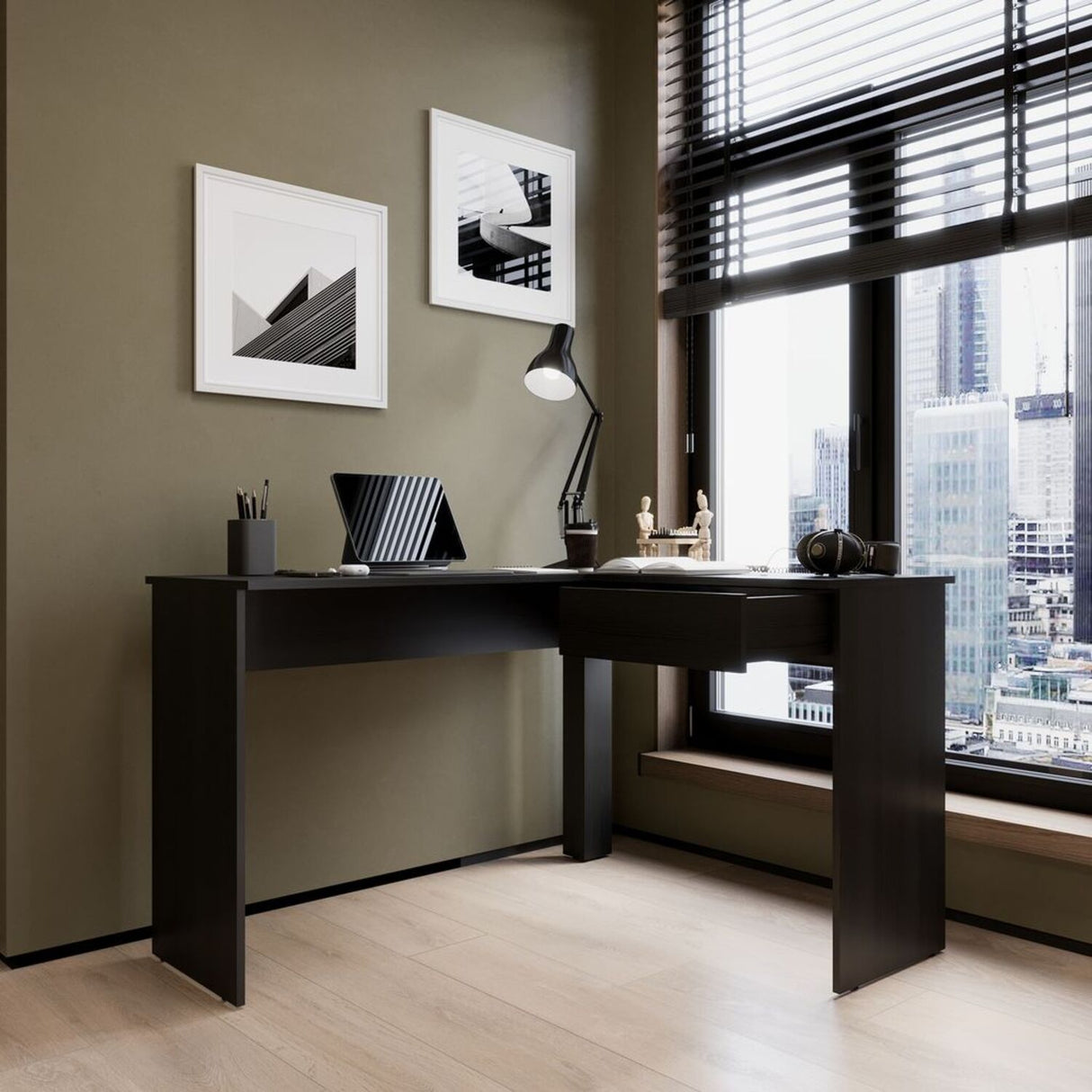 Escritorio en L MDL 102.4X73cm Wengue con Un Cajón - Escritorios | Bylmo