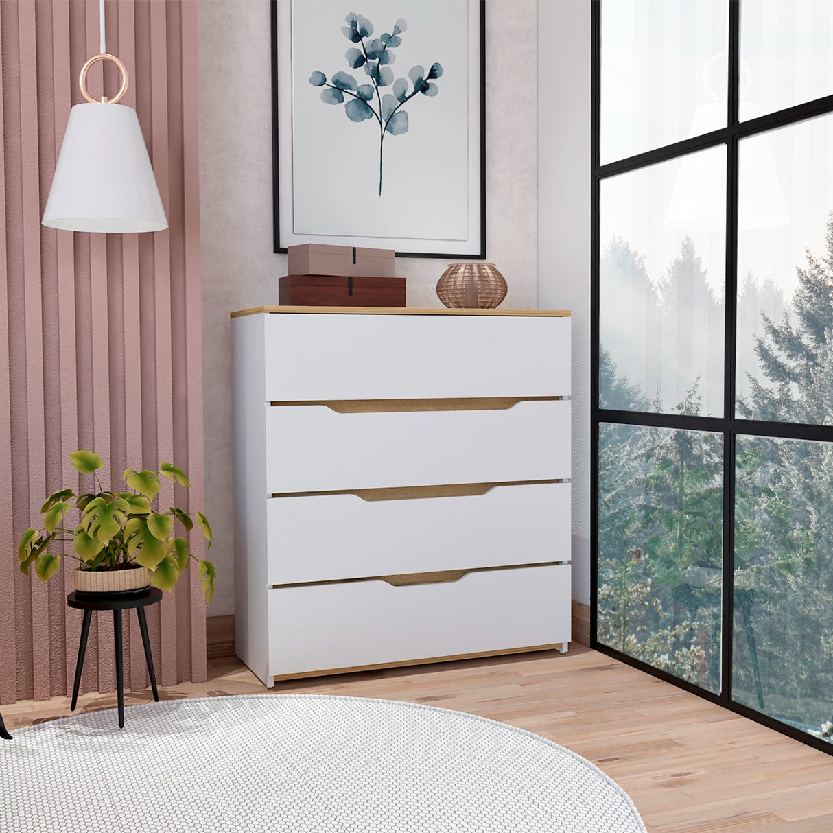 Cómoda Bi Color Blanco 80x89.1cm con 4 Cajones - Cajoneras y Comodas | Bylmo