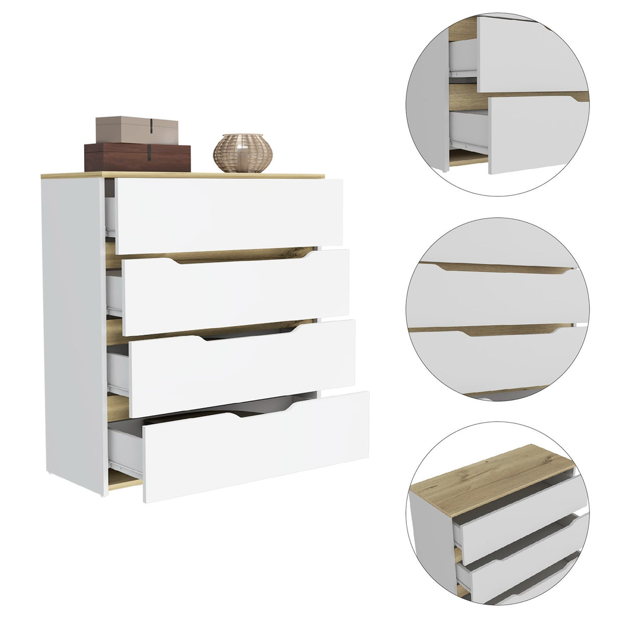 Cómoda Bi Color Blanco 80x89.1cm con 4 Cajones - Cajoneras y Comodas | Bylmo