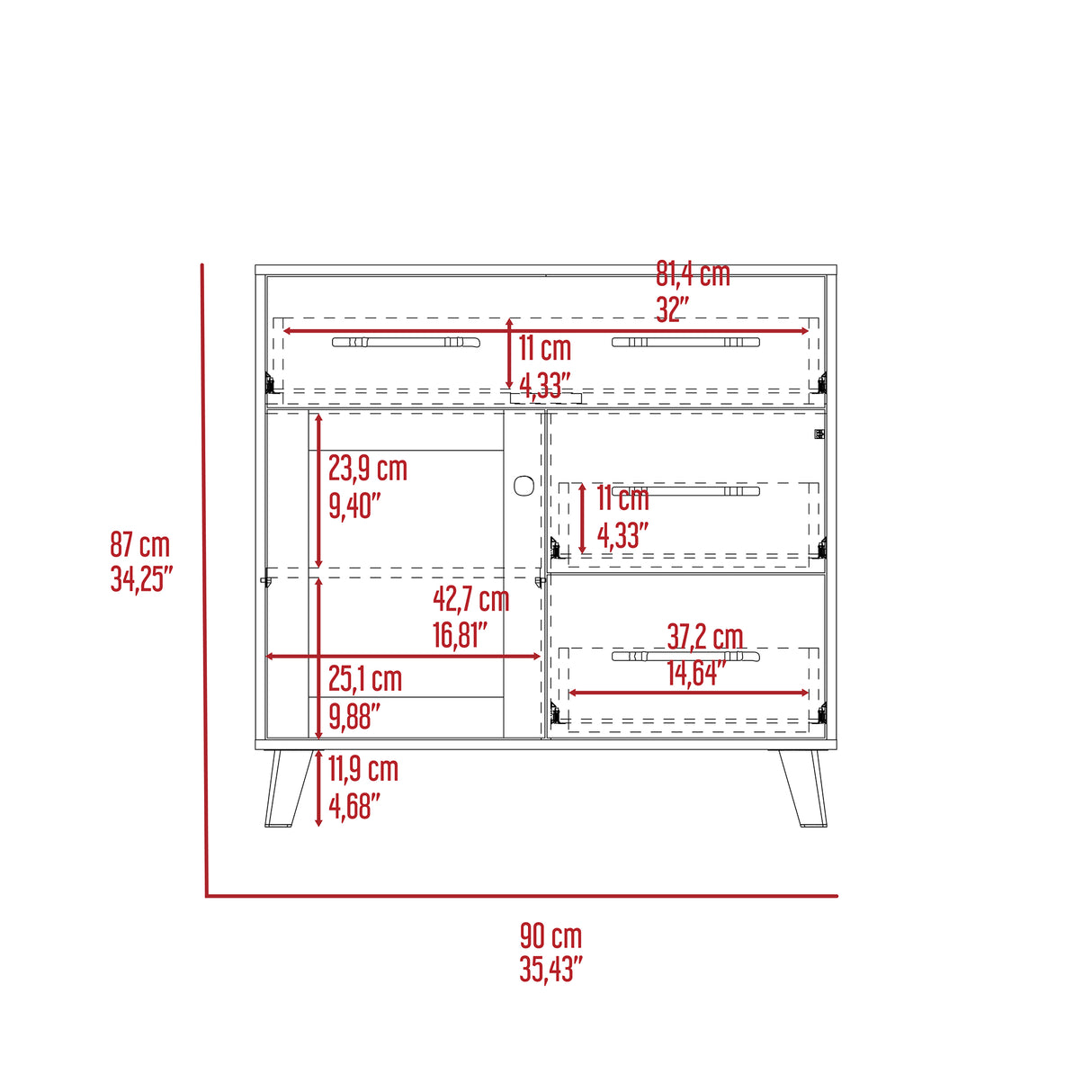 Cajonera Natura Moderna Madera 90x87cm con 3 Cajones - Cajoneras y Comodas | Bylmo