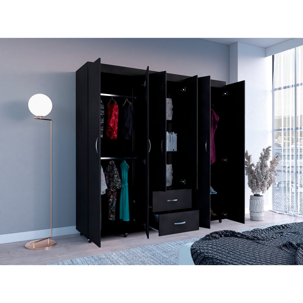 Closet Bariloche Wengue 200x200cm con Dos Cajones y Seis Puertas - CLOSETS | Bylmo