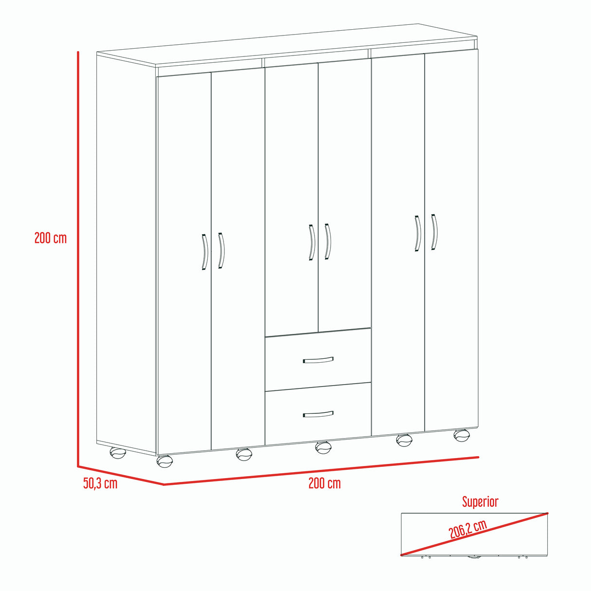 Closet Bariloche Wengue 200x200cm con Dos Cajones y Seis Puertas - CLOSETS | Bylmo