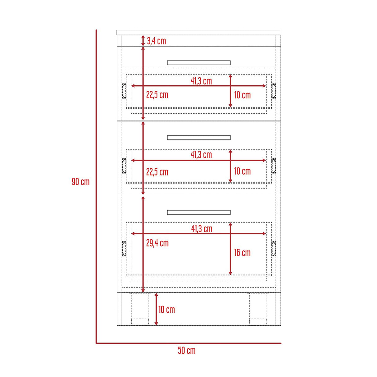 Mueble Auxiliar de Cocina Manchester 50x90cm Wengue con 3 Cajones - BARRAS Y MUEBLES AUXILIARES | Bylmo