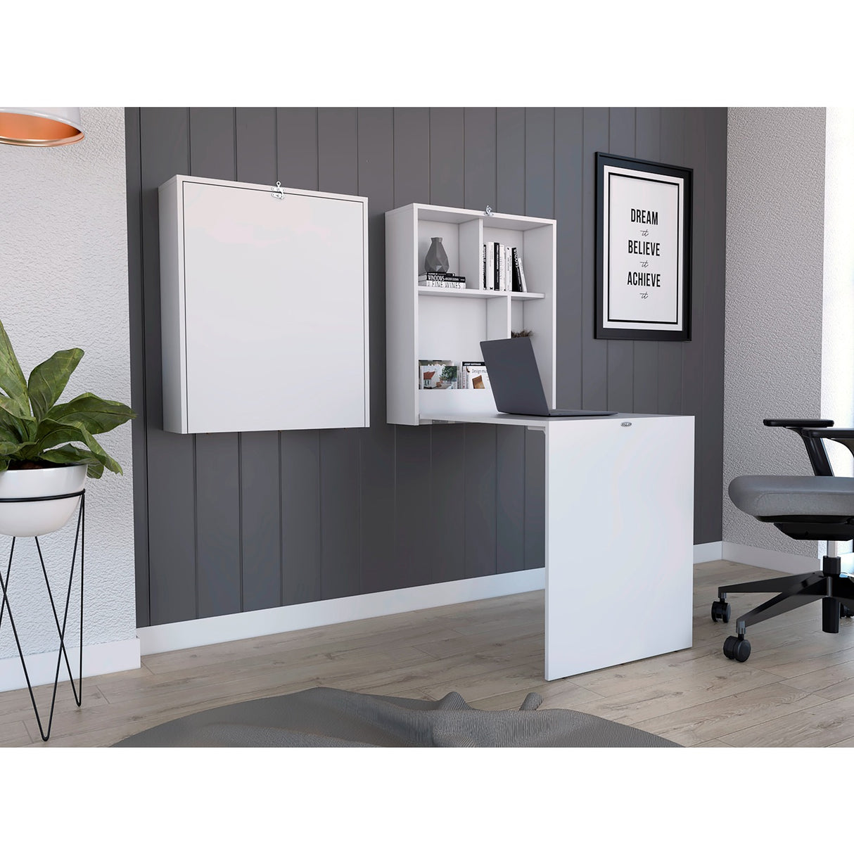 Escritorio Transformable Kaplan Blanco 60.1x140cm con Organizador de Libros - Escritorios | Bylmo