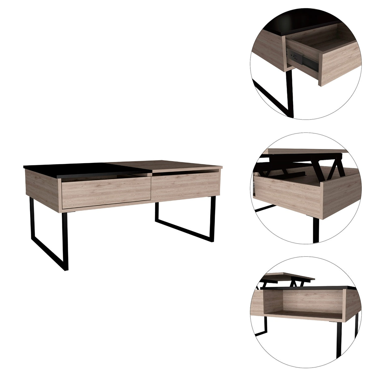 Mesa de Centro Extensible Funcentral Ceniza Wengue 101.5x45.7cm con Un Cajón - Mesas de Centro | Bylmo