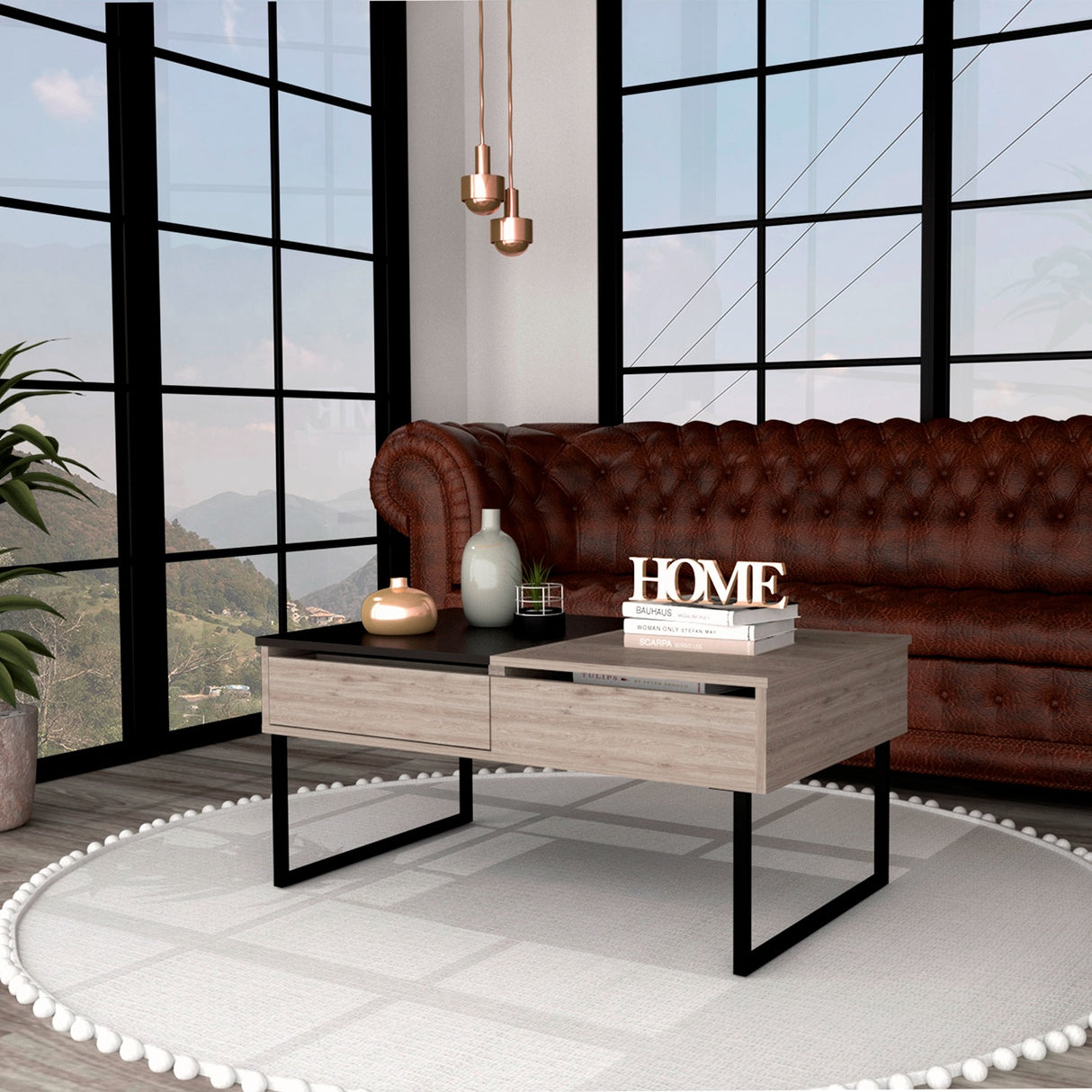 Mesa de Centro Extensible Funcentral Ceniza Wengue 101.5x45.7cm con Un Cajón - Mesas de Centro | Bylmo