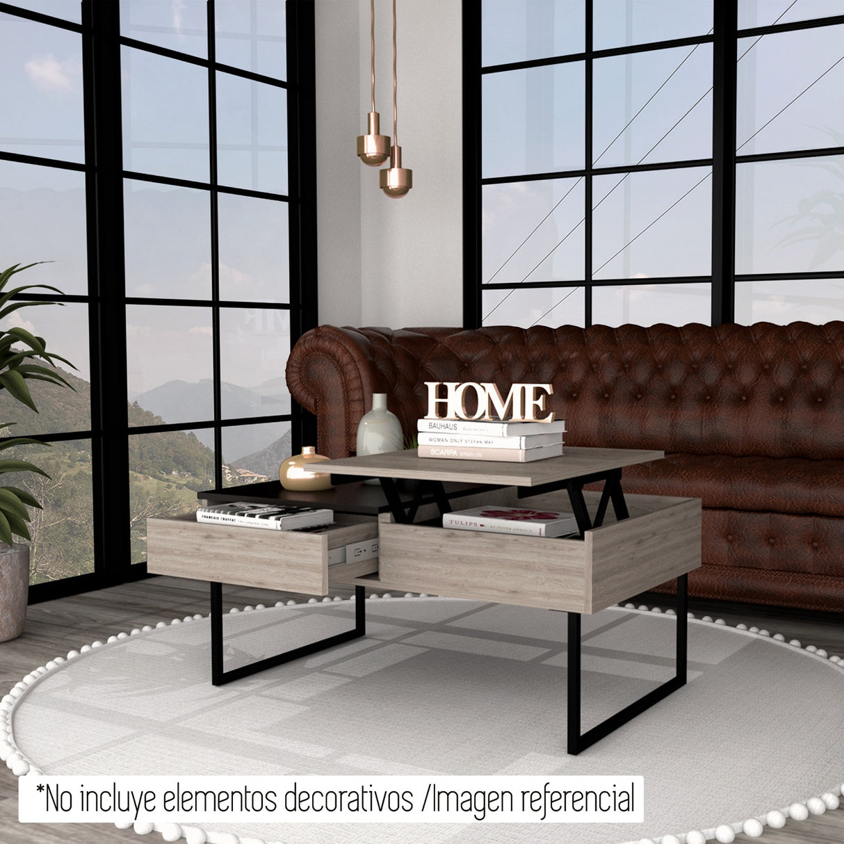 Mesa de Centro Extensible Funcentral Ceniza Wengue 101.5x45.7cm con Un Cajón - Mesas de Centro | Bylmo