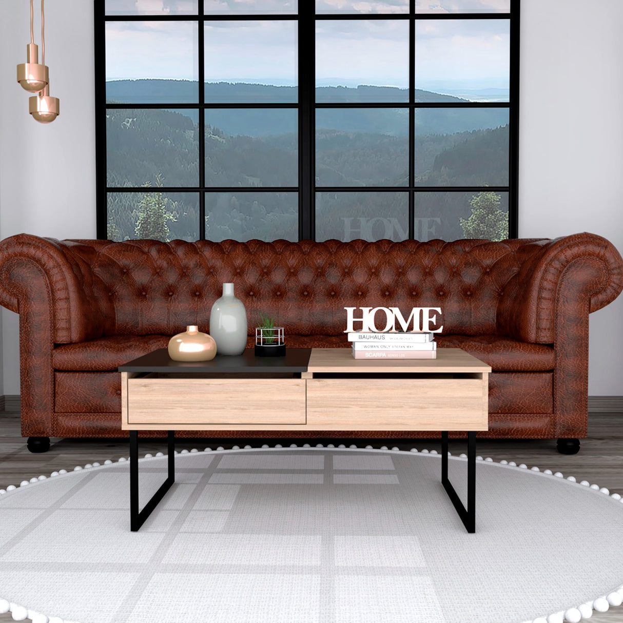 Mesa de Centro Extensible Funcentral Rovere Wengue 101.5x45.7cm con Un Cajón - Mesas de Centro | Bylmo