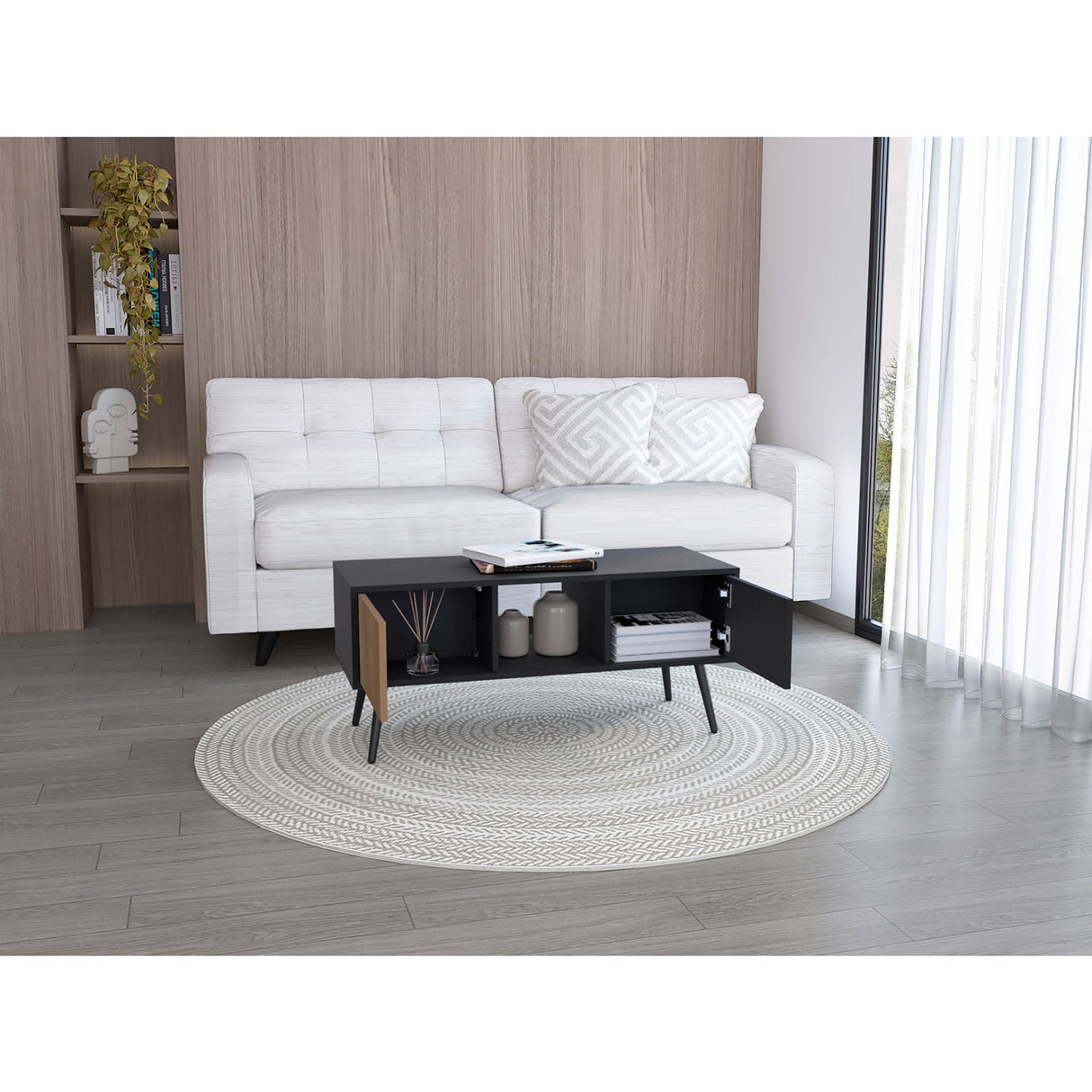 Mesa de Centro Funes Eco Wengue 120x45cm con Dos Cajones - Mesas de Centro | Bylmo
