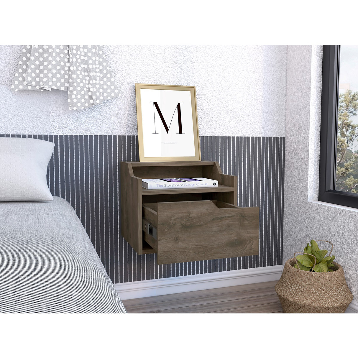 Mesa de Noche Busan 40x33cm Bellota Flotante con Un Cajón - Mesas de Noche | Bylmo