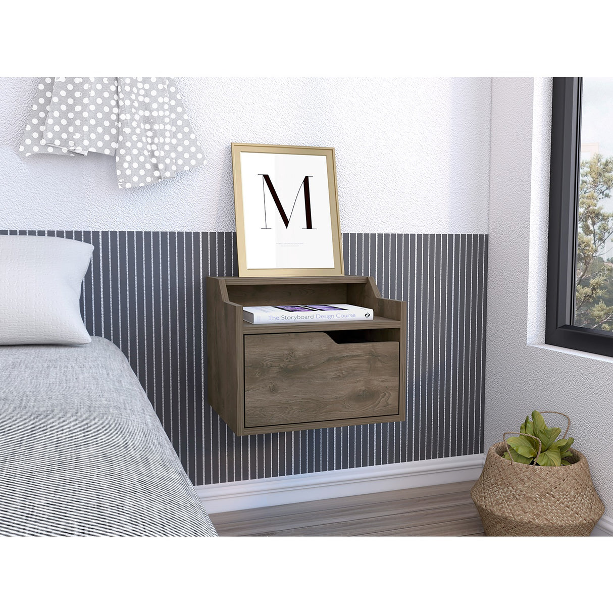 Mesa de Noche Busan 40x33cm Bellota Flotante con Un Cajón - Mesas de Noche | Bylmo