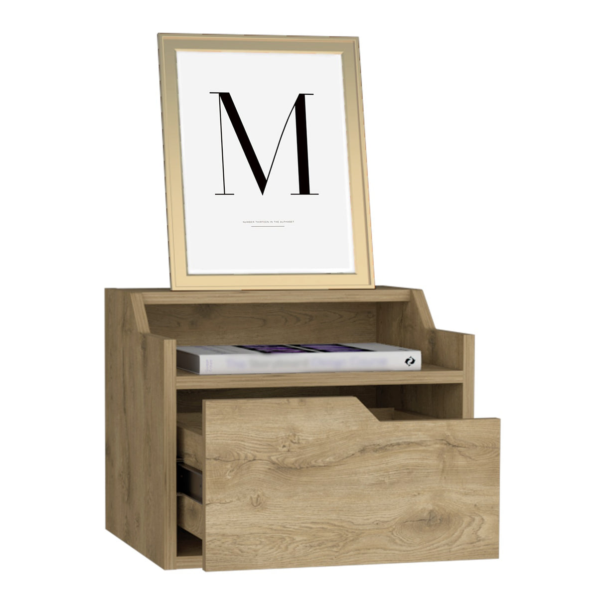 Mesa de Noche Busan 40x33cm Macadamia Flotante con Un Cajón - Mesas de Noche | Bylmo