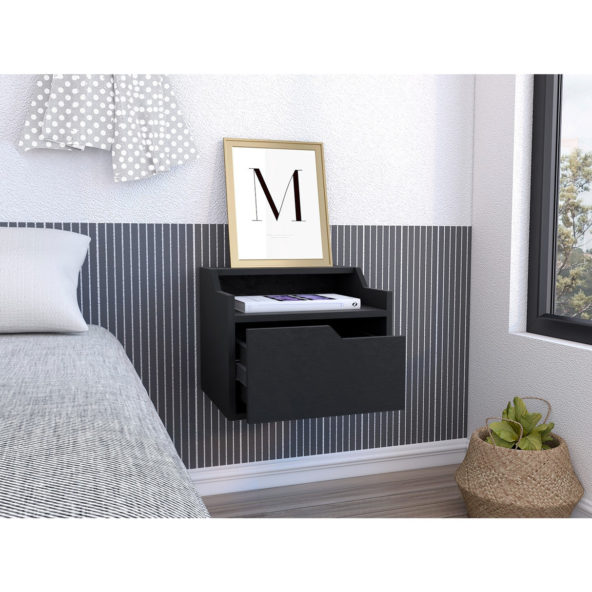 Mesa de Noche Busan 40x33cm Wengue Flotante con Un Cajón - Mesas de Noche | Bylmo