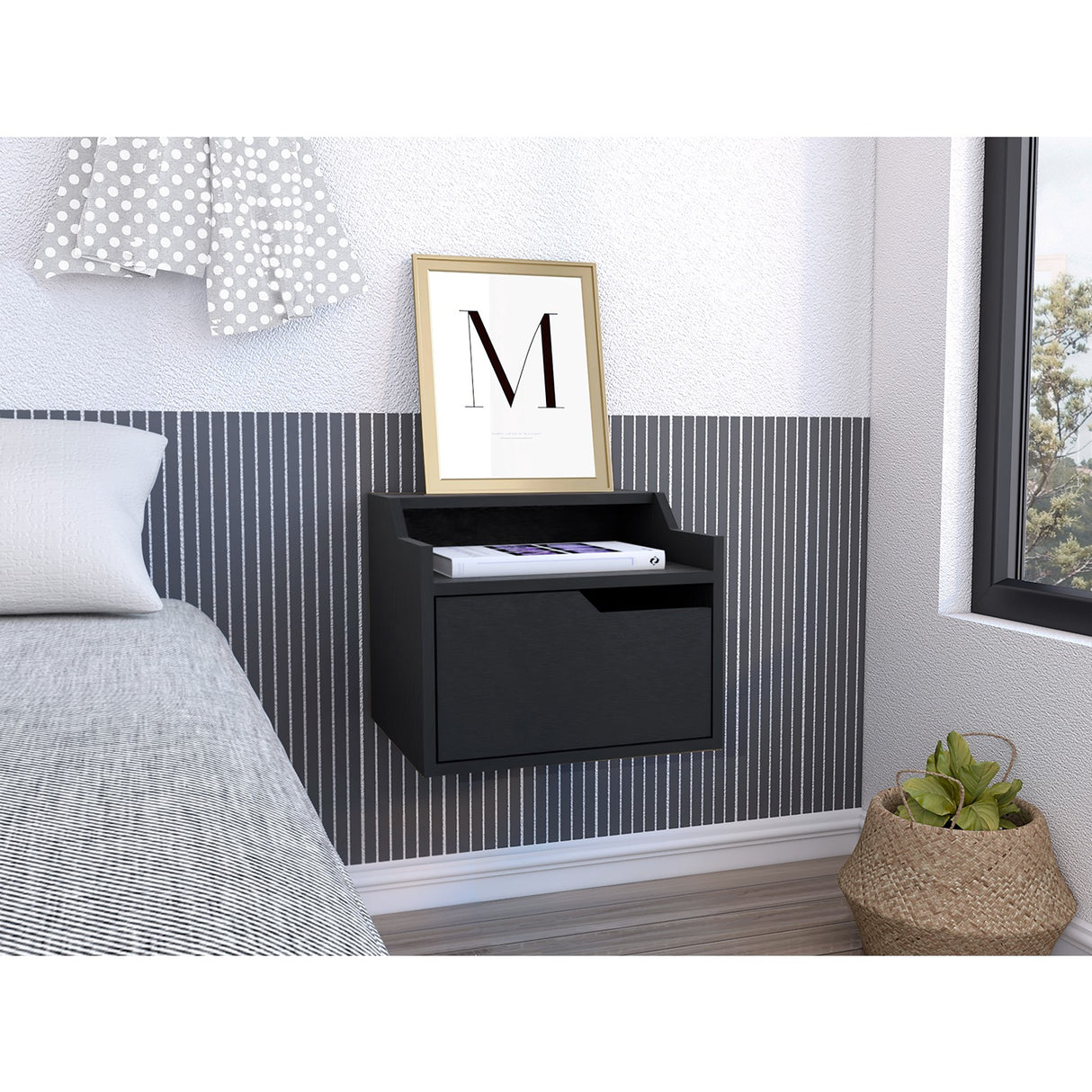 Mesa de Noche Busan 40x33cm Wengue Flotante con Un Cajón - Mesas de Noche | Bylmo