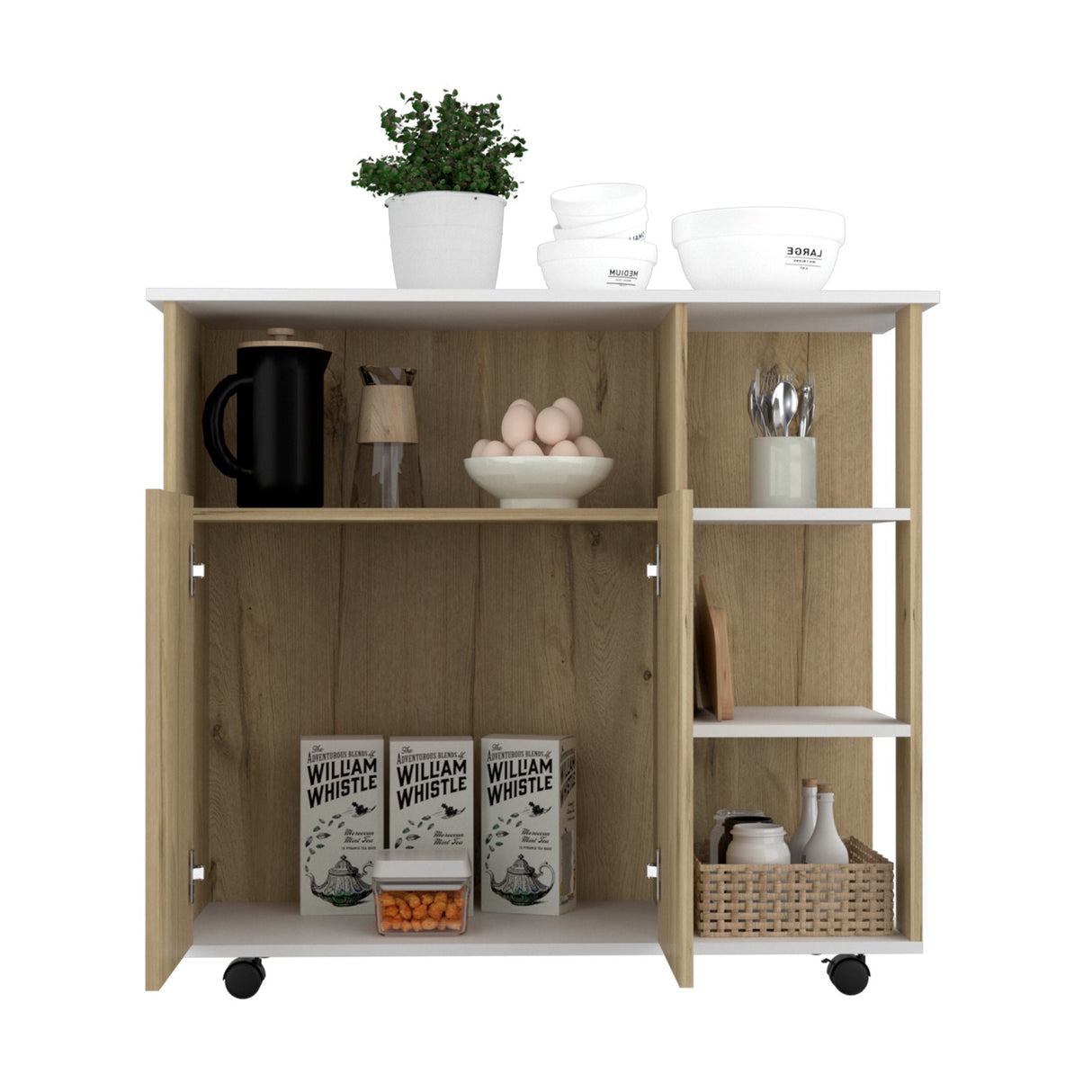 Mueble Auxiliar de Cocina Bi Color 100x90 cm Duna Blanco con 3 Entrepaños - Barras y Muebles Auxiliares | Bylmo