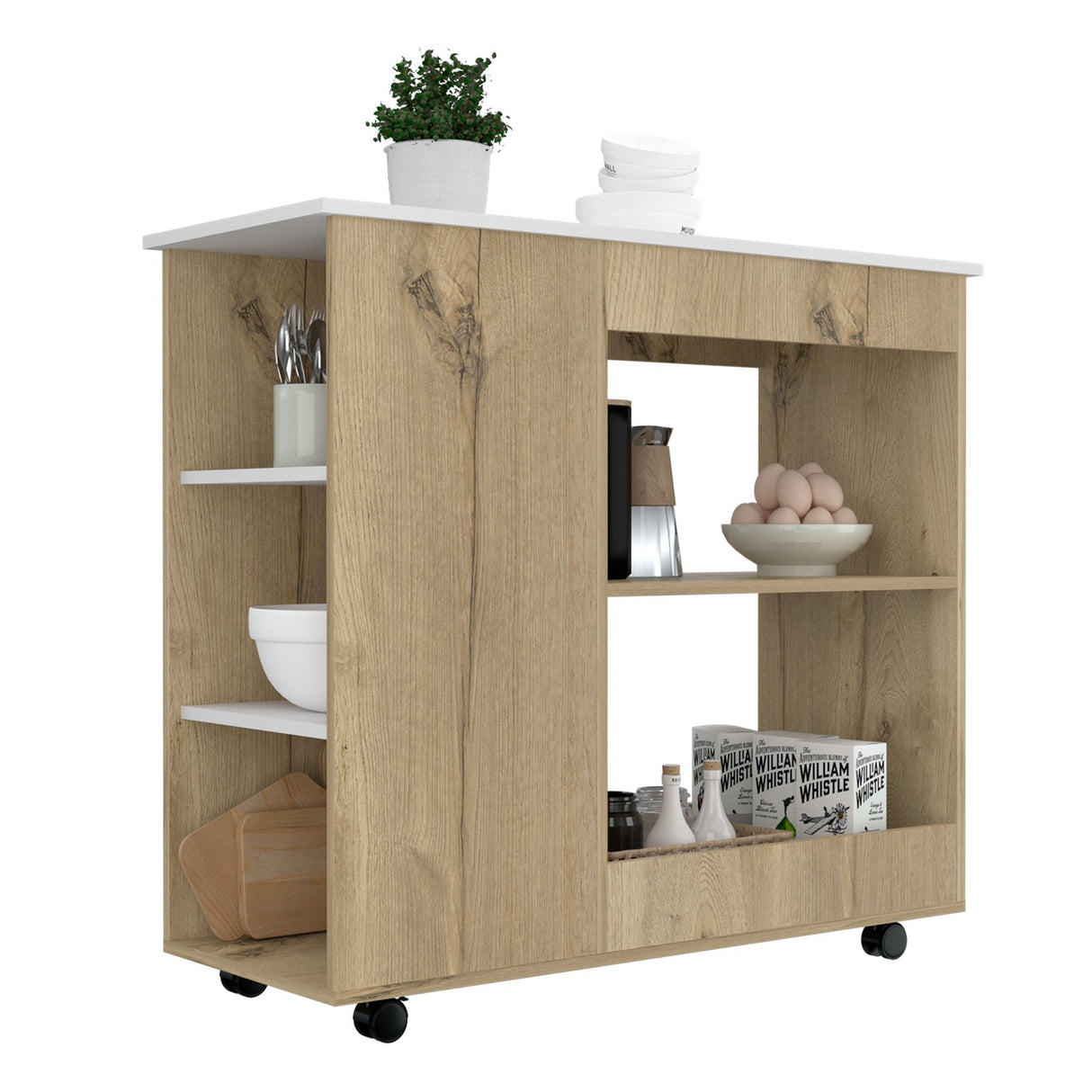 Mueble Auxiliar de Cocina Bi Color 100x90 cm Duna Blanco con 3 Entrepaños - Barras y Muebles Auxiliares | Bylmo