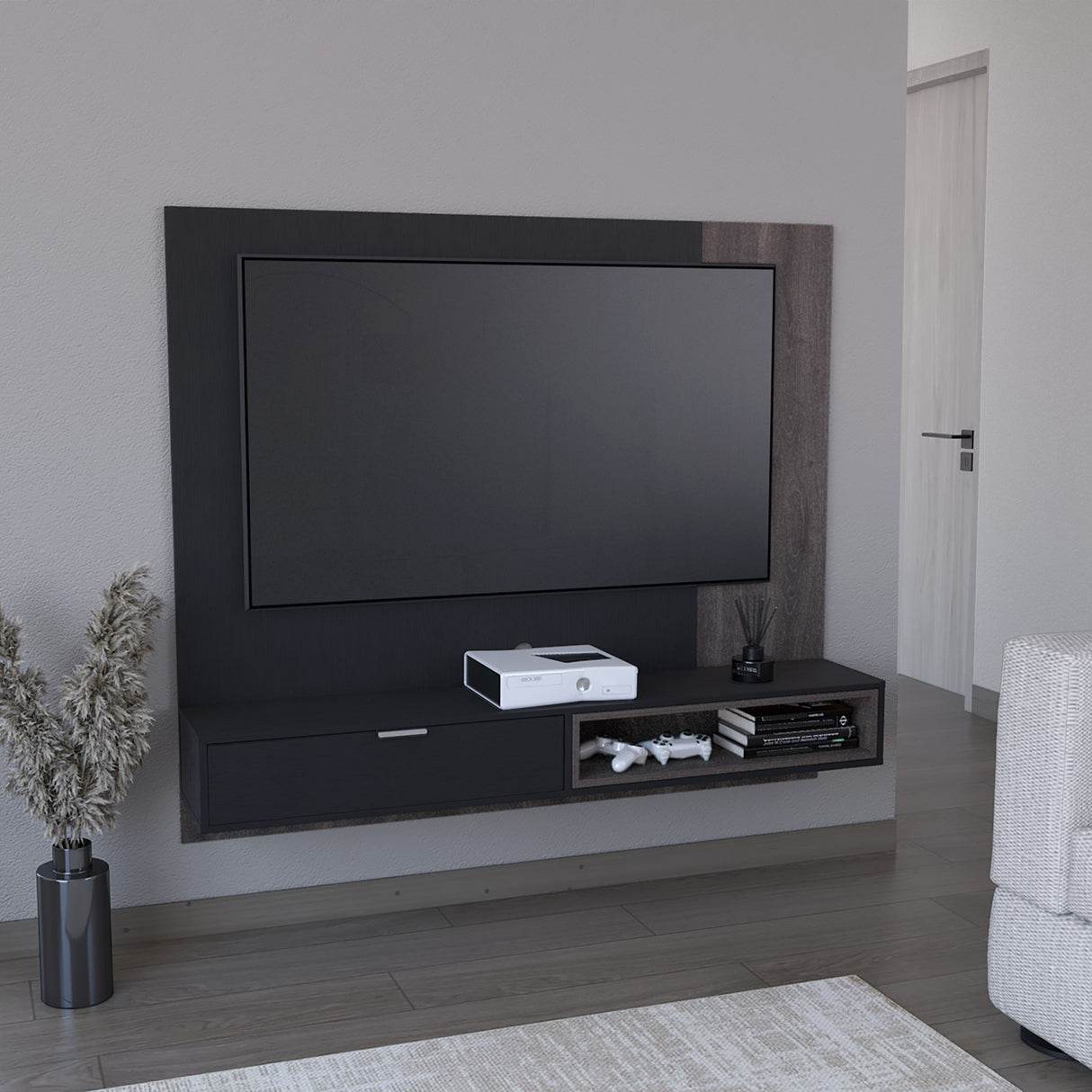 Panel de TV Funes 150x130cm Flotante para TV de 60 Pulgadas - Muebles de TV | Bylmo