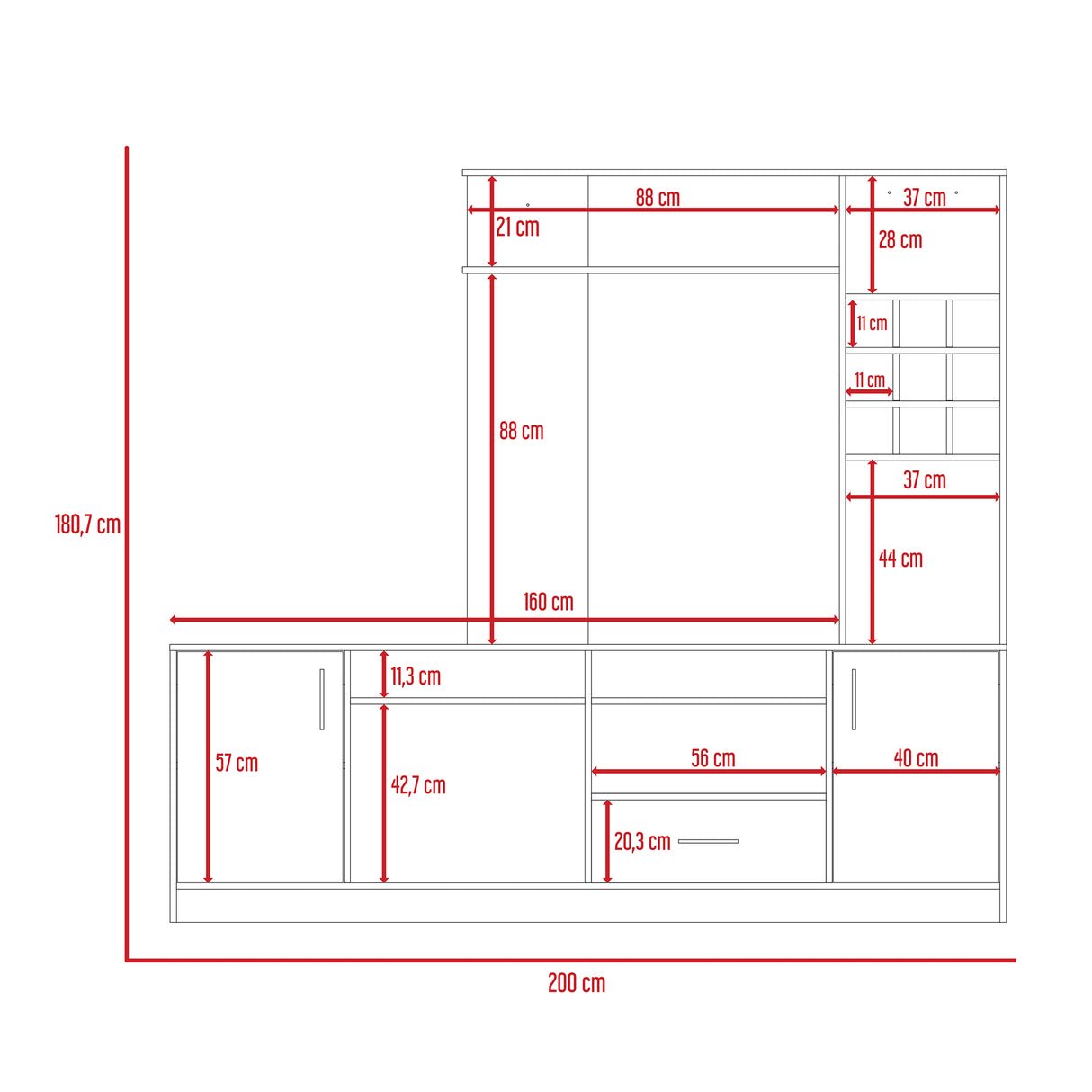 Centro de Entretenimiento Kava Beijing 200x180.7cm para TV de 60 Pulgadas - Muebles de TV | Bylmo