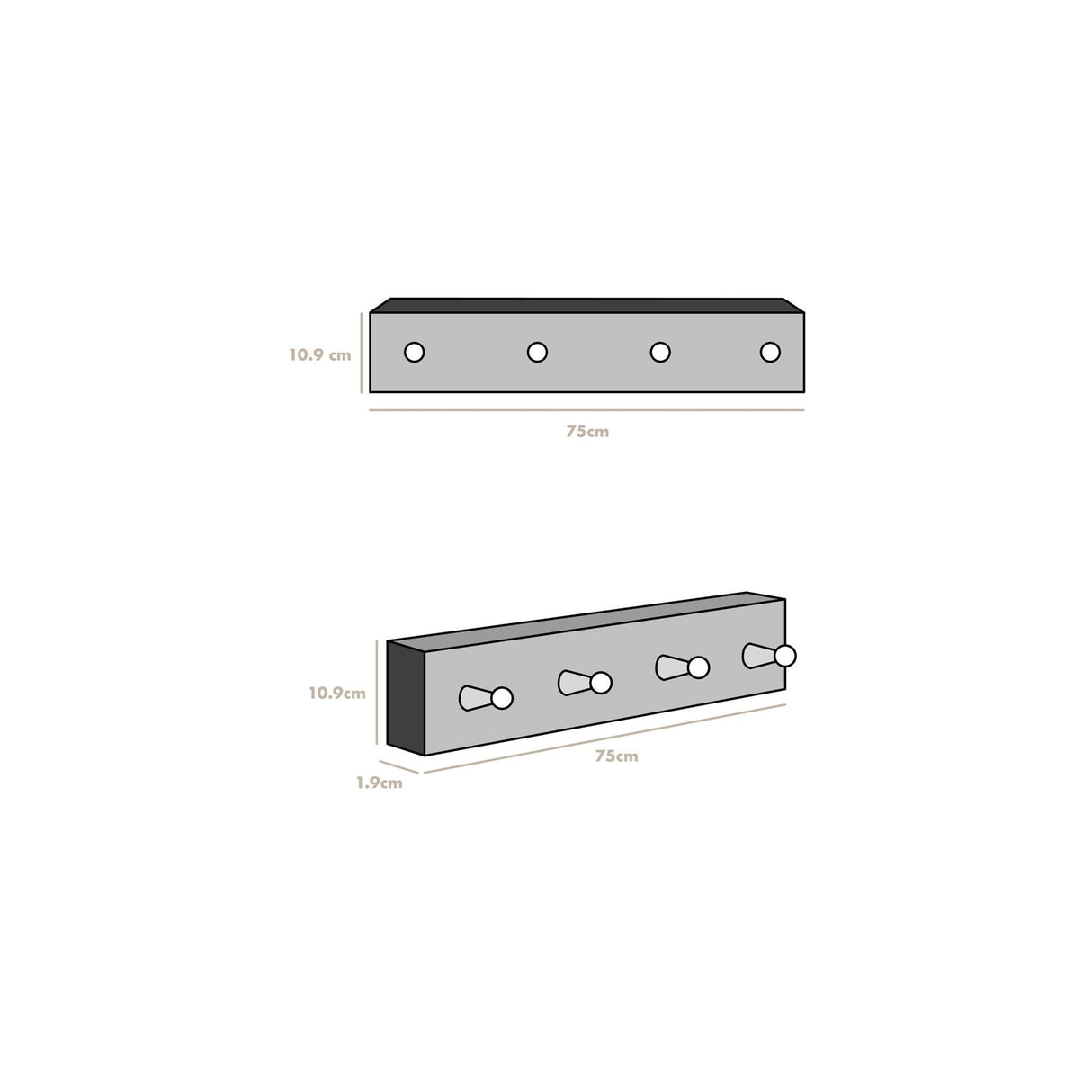 Perchero Rectangular Personalizado Madera Natural Rústico 75 x 11 cm - Repisas y Percheros | Bylmo