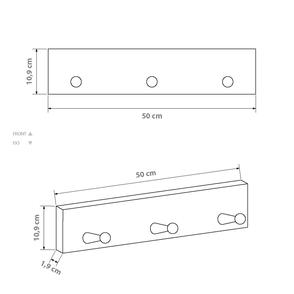 Perchero Rectangular Natural Rústico 50 cm - Repisas y Percheros | Bylmo