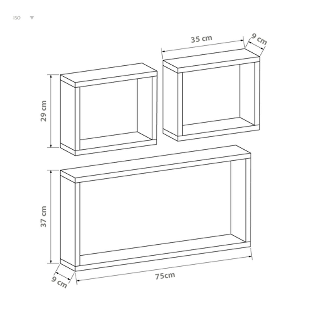 Set Repisas X 3 Rústicas Pino Radiata tipo Cubo rectangular y cuadradas 75 cm y 35 cm - Repisas y Percheros | Bylmo