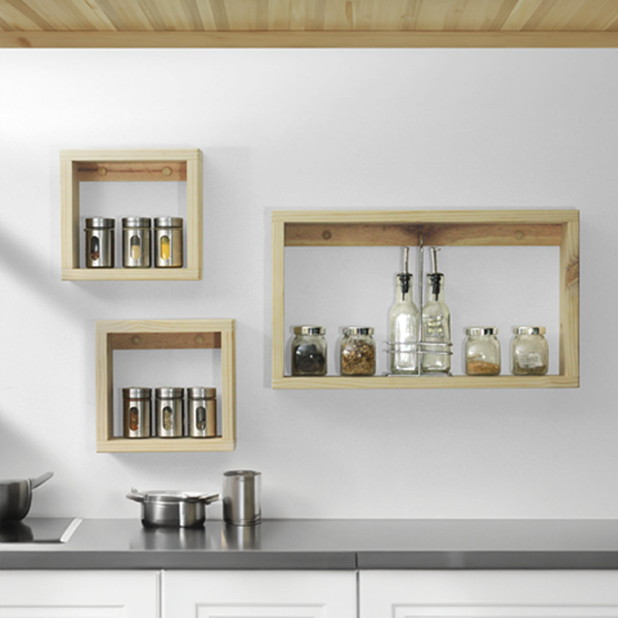 Set Repisas X 3 Rústicas Pino Radiata tipo Cubo rectangular y cuadradas 50 cm y 22.5 cm - Repisas y Percheros | Bylmo