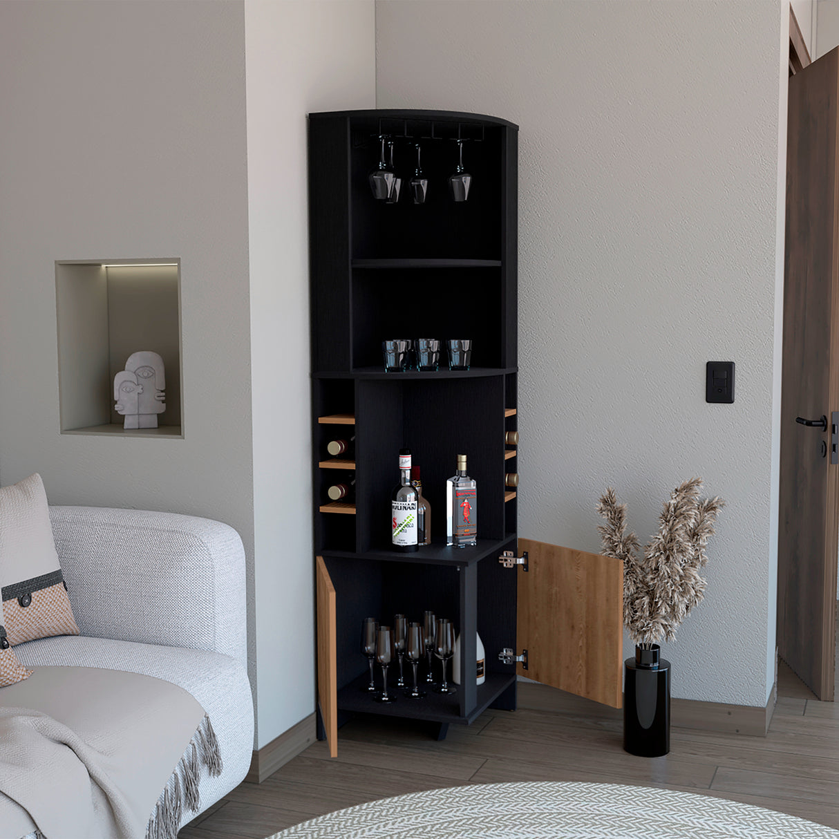 Bar Esquinero Funes Wengue 49x180cm con Organizador de Licores - Bares | Bylmo