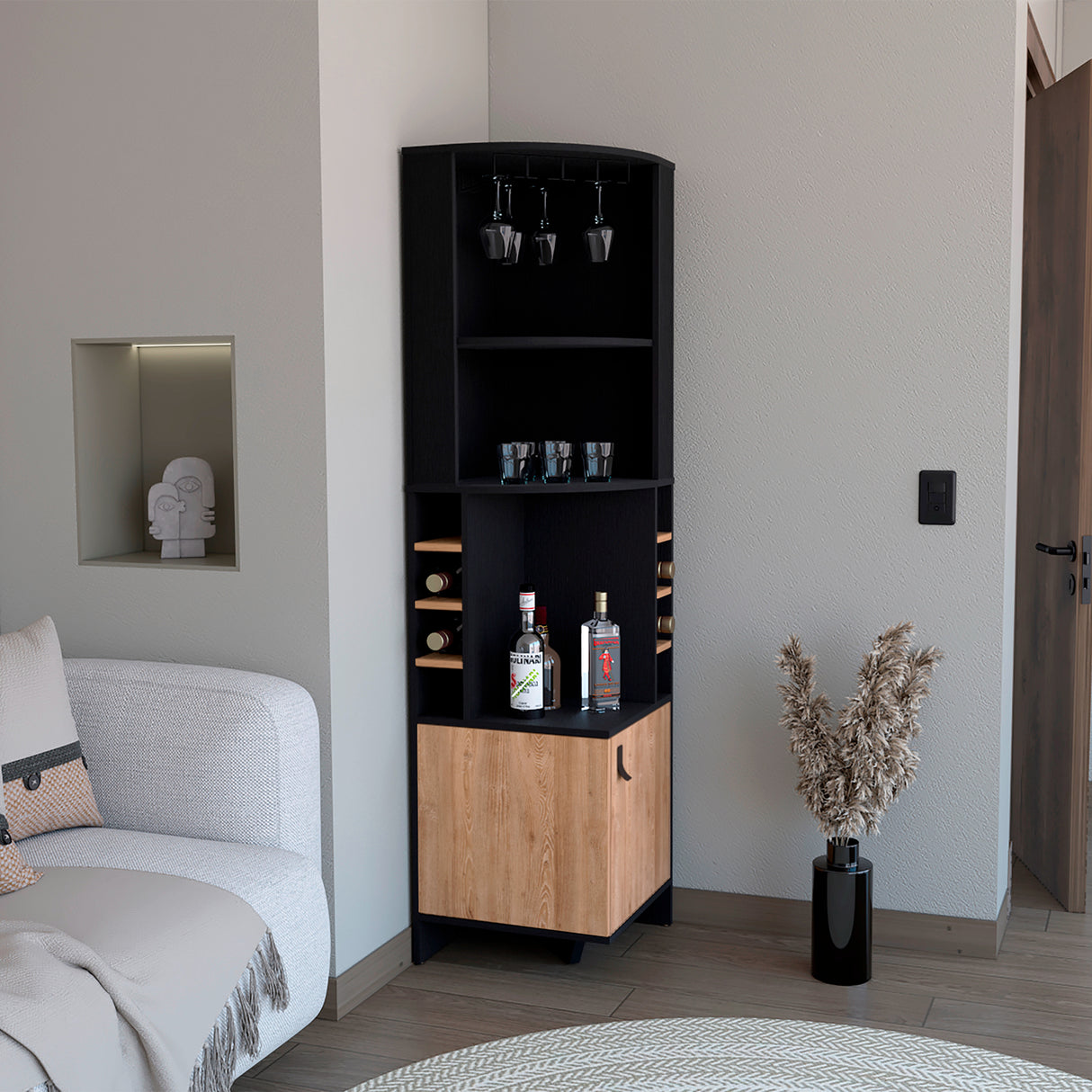 Bar Esquinero Funes Wengue 49x180cm con Organizador de Licores - Bares | Bylmo