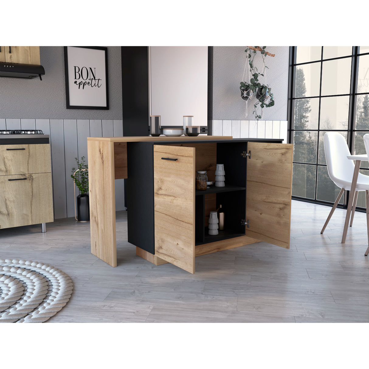 Isla de Cocina Sicilia 150x90cm Wengue con Entrepaños - Barras y Muebles Auxiliares | Bylmo