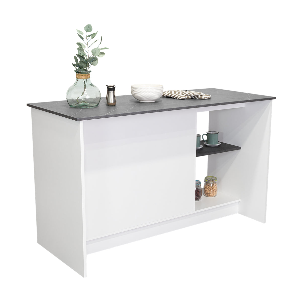 Isla de Cocina Juniper 150x90cm Onix Moderna con Entrepaños - Barras y Muebles Auxiliares | Bylmo