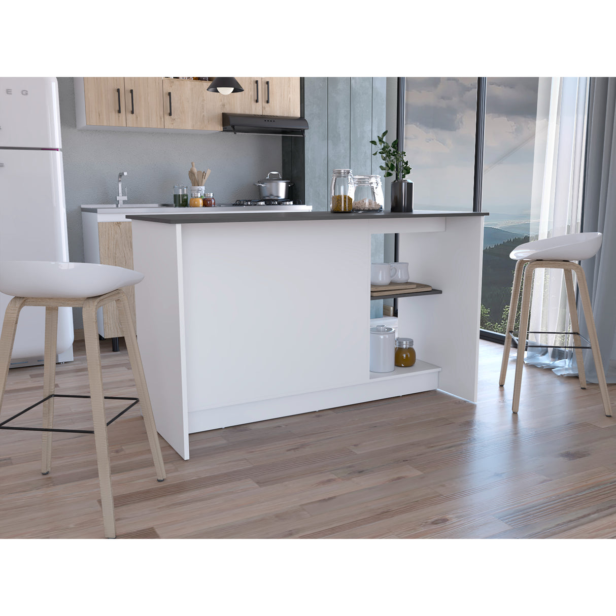 Isla de Cocina Juniper 150x90cm Onix Moderna con Entrepaños - Barras y Muebles Auxiliares | Bylmo