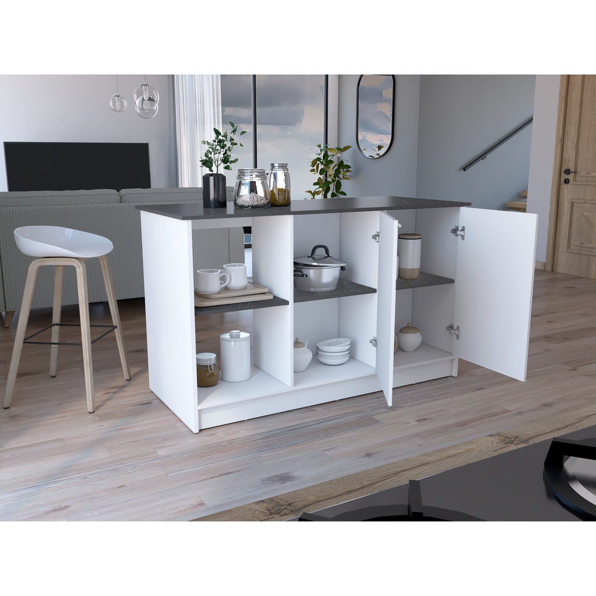 Isla de Cocina Juniper 150x90cm Onix Moderna con Entrepaños - Barras y Muebles Auxiliares | Bylmo