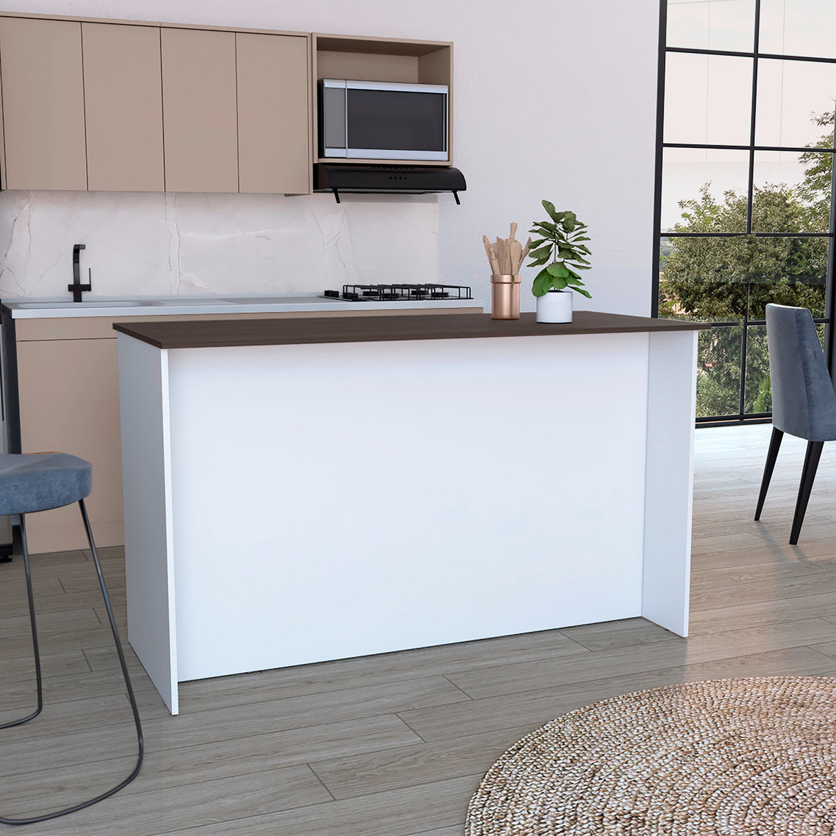 Isla de Cocina Ginger Blanco 150x90.6cm Diseño Moderno - Barras y Muebles Auxiliares | Bylmo