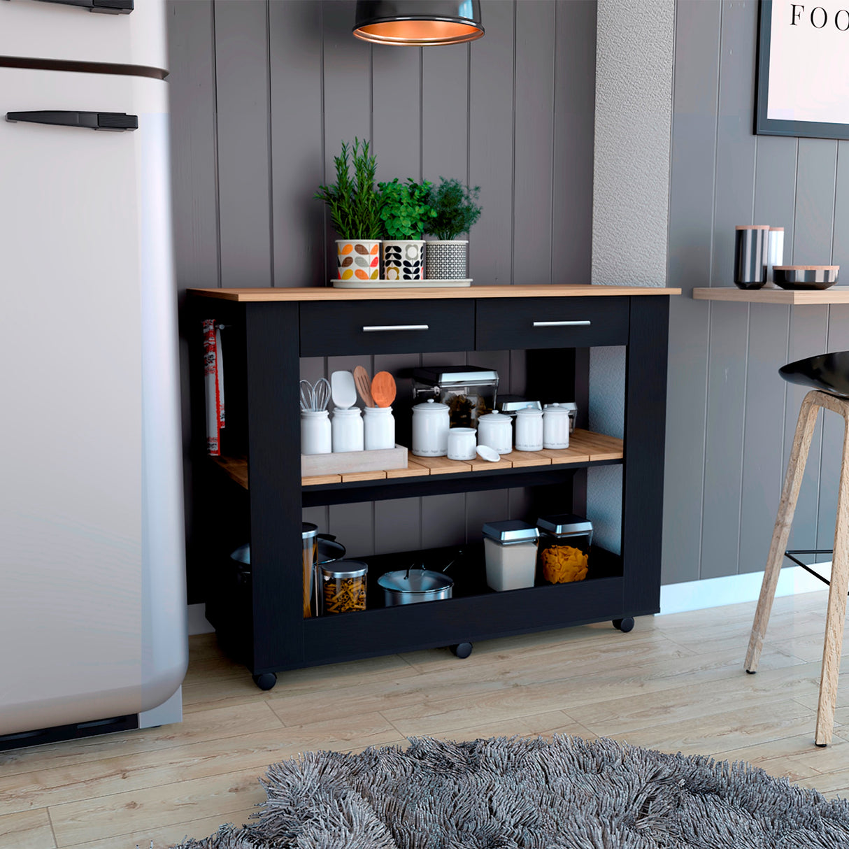Isla de Cocina Cala 116.8x92.7cm Wengue con Entrepaño y Rodachinas - Barras y Muebles Auxiliares | Bylmo