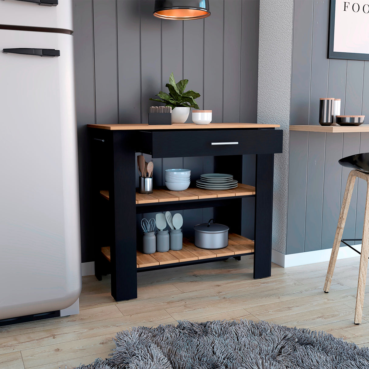 Isla de Cocina Cala 101.7x93.4cm Wengue con Entrepaño - Barras y Muebles Auxiliares | Bylmo