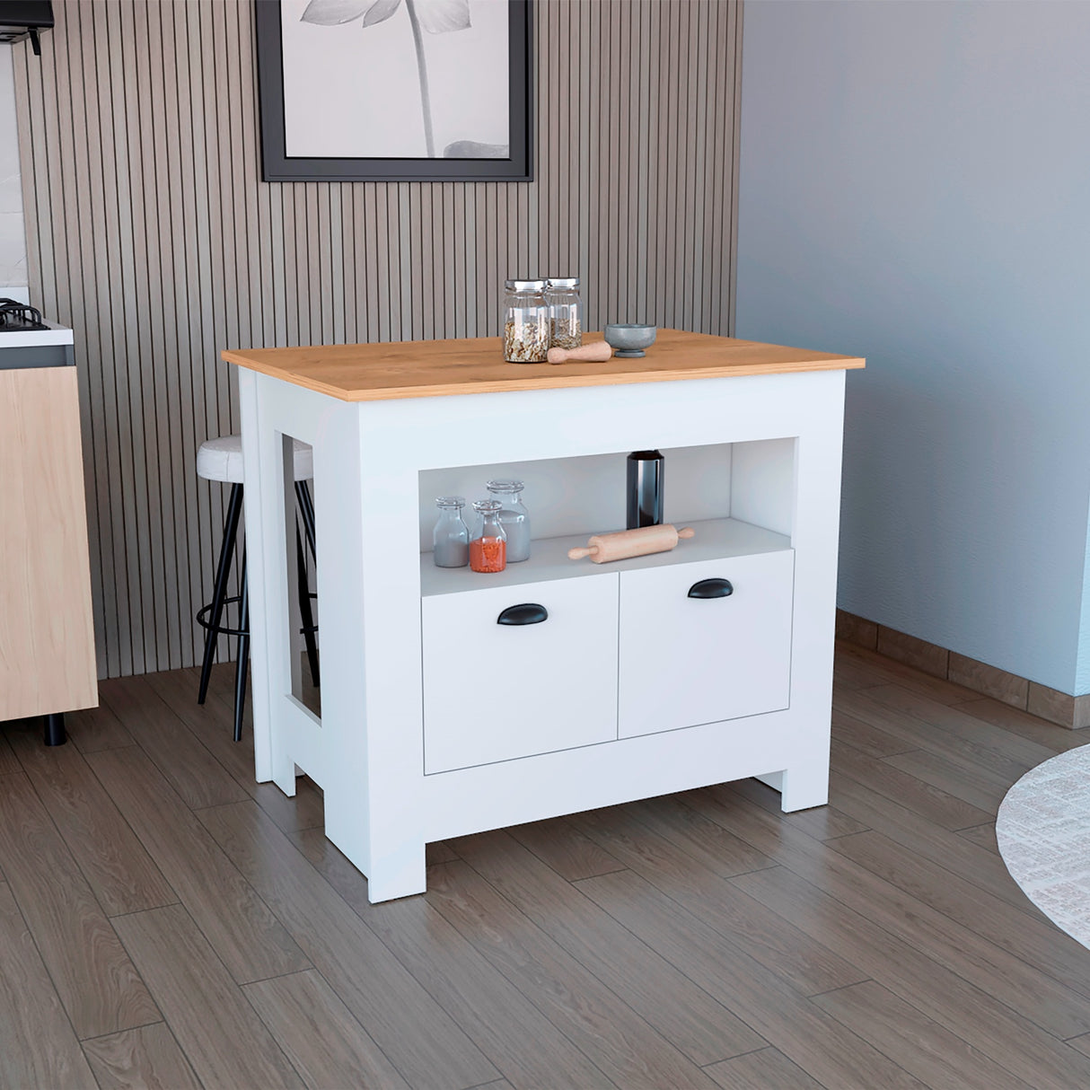 Isla de Cocina Arlet Blanco 103x89.9cm con Amplio Almacenamiento - Barras y Muebles Auxiliares | Bylmo