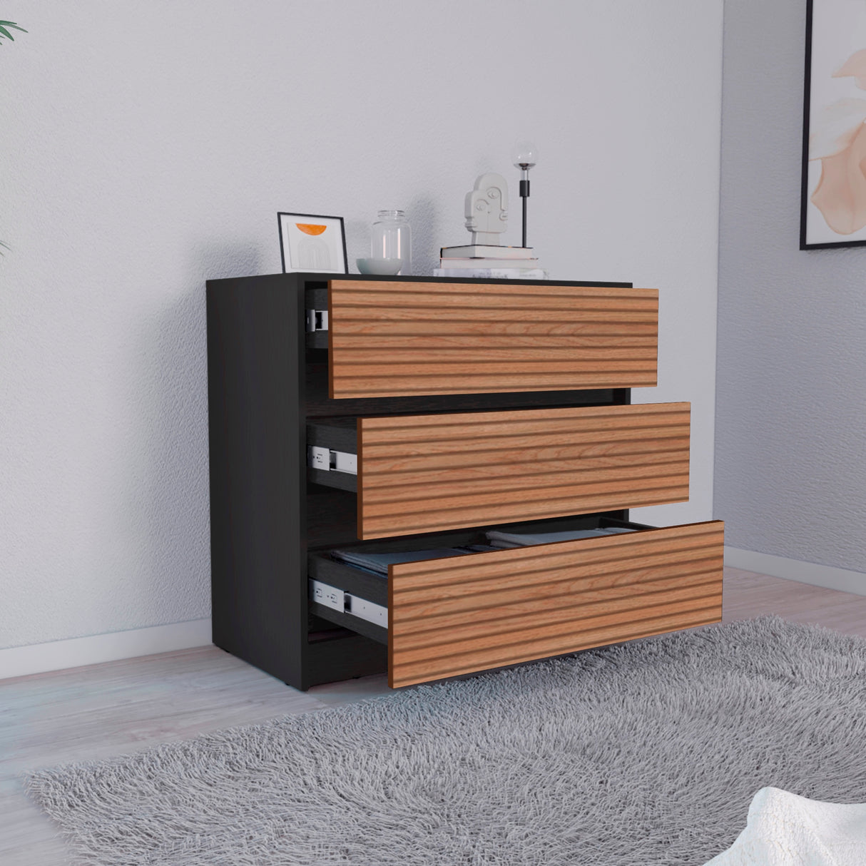 Cajonera Austin Wengue y Miel 85x80cm Con Tres Cajones - Cajoneras y Comodas | Bylmo