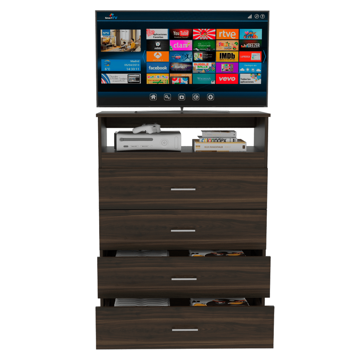 Cómoda Zevenei Habano 80x109.8cm con Cuatro Cajones para TV Hasta 40 Pulgadas - Cajoneras y Comodas | Bylmo