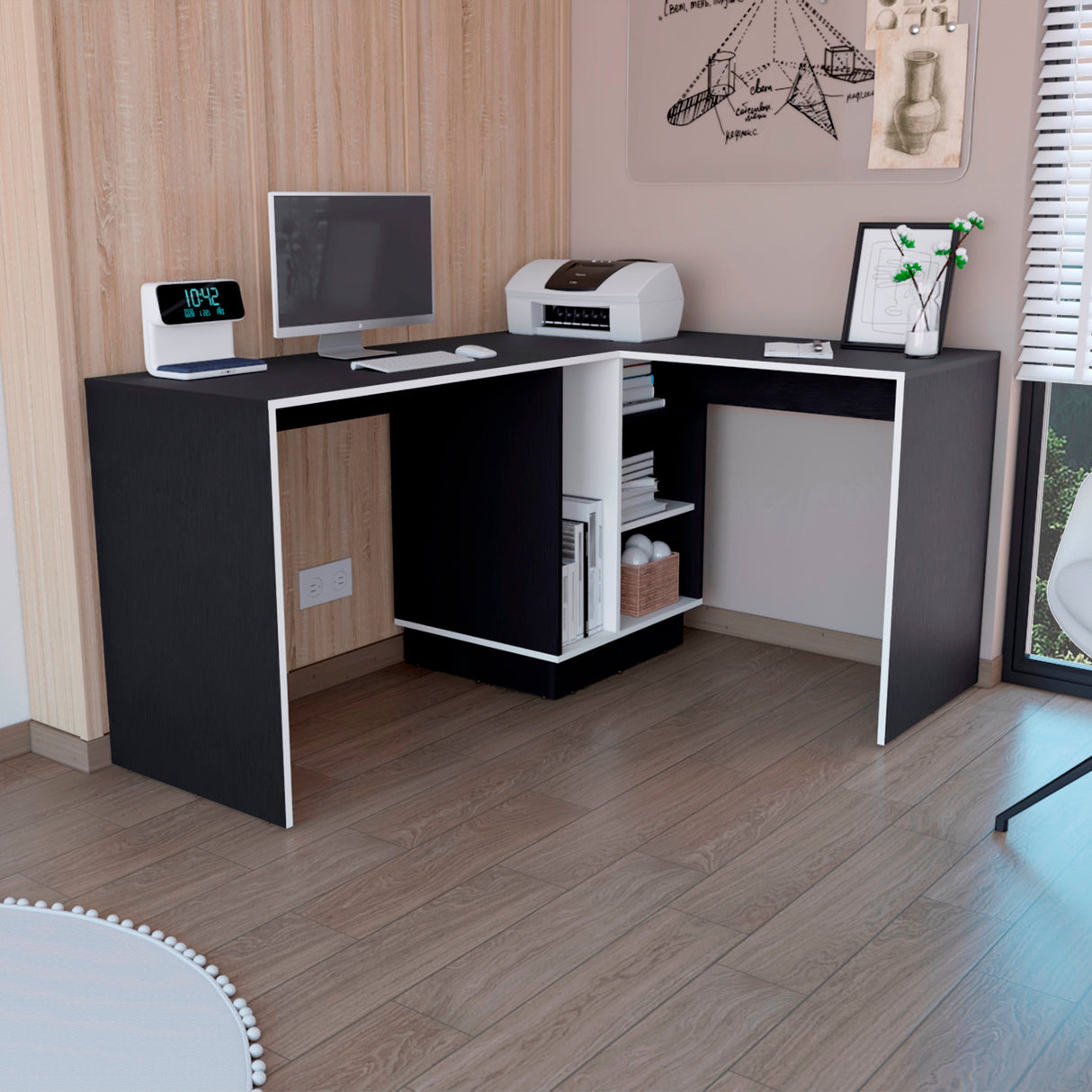 Escritorio en L Rookie Wengue 151.5x76.5cm con Organizador de Libros - Escritorios | Bylmo