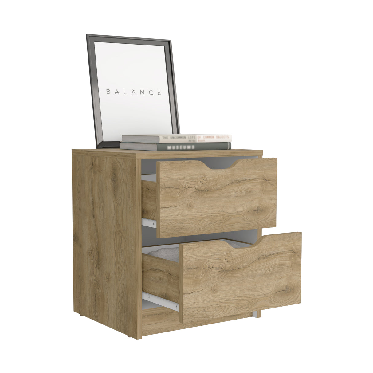 Mesa de Noche Basilea Macadamia 41x48cm con Dos Cajones - Mesas de Noche | Bylmo